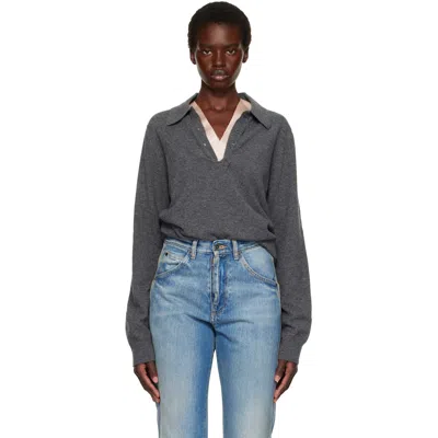 Maison Margiela Gray Draped Collar Wool Polo In 859 Medium Grey