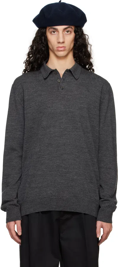 Maison Margiela Gray Elbow Patch Wool Polo In 859m Charcoal