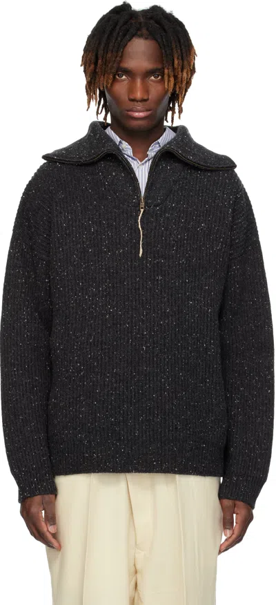 Maison Margiela Gray Half-zip Sweater In 855f Charcoal
