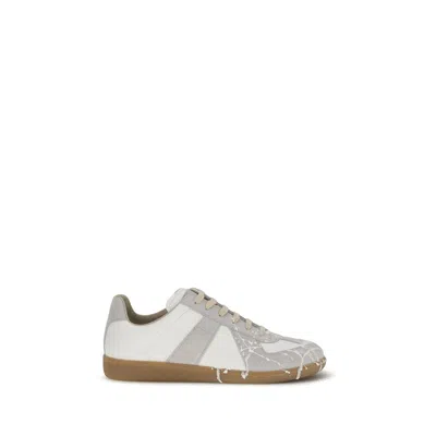 Maison Margiela Gray Suede Leather Low Top Sneakers In White