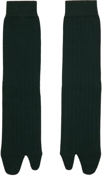 Maison Margiela Green Bootleg Socks In 650 Dark Green