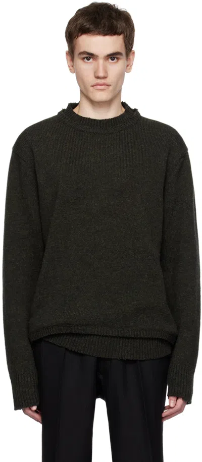 Maison Margiela Green Elbow Patch Sweater In 695f Dark Green