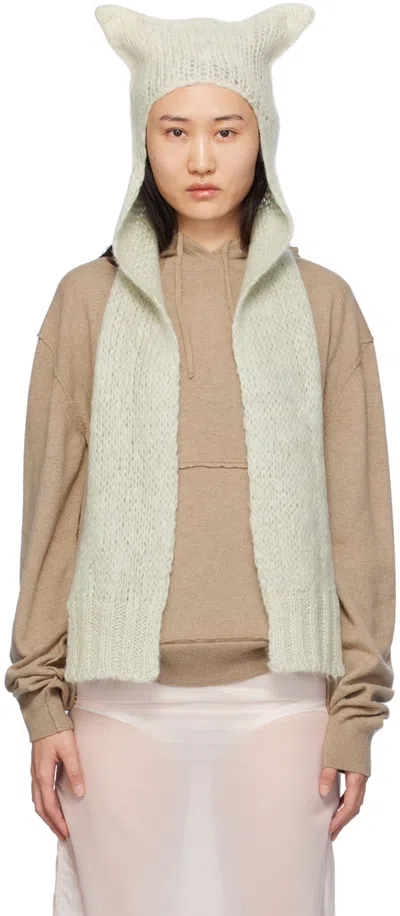 Maison Margiela Green Faded Mohair Scarf Beanie In 623 Pistachio