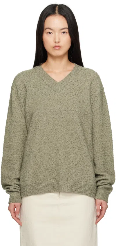 Maison Margiela Green Pilling V-neck Sweater In 709m Sage Green