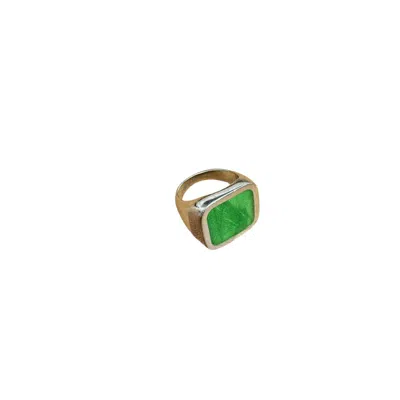 Pre-owned Maison Margiela Green Silver Signet Ring In Sterling Silver