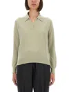 Maison Margiela Womens Pale Green V-neck Relaxed-fit Wool Polo Shirt In Gold