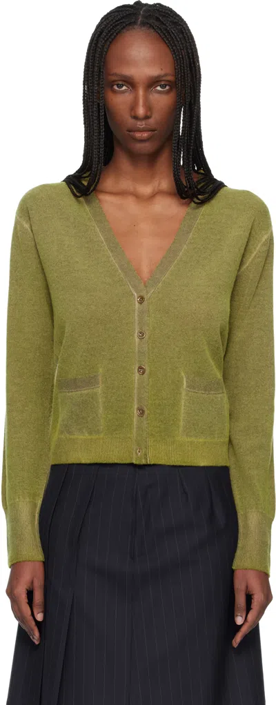 Maison Margiela Green Virgin Wool V Neck Cardigan