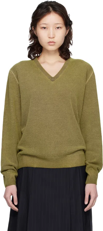 Maison Margiela Green Virgin Wool V-neck Sweater