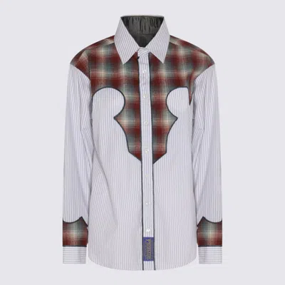 Maison Margiela Grey And Brown Cotton Check Stripe Shirt In White