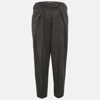 Pre-owned Maison Margiela Grey Pinstripe Wool Asymmetric Waist Trousers M