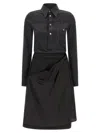 Maison Margiela Womens Melange Carbon Black Long-sleeve Contrast-skirt Virgin-wool Midi Dress In Black