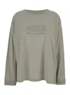 Maison Margiela Grey T-shirt With Crewneck And Long Sleeves And Printed Logo On The Front In Cotton Woman