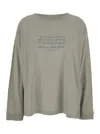 Maison Margiela Grey T-shirt With Crewneck And Long Sleeves And Printed Logo On The Front In Cotton Woman