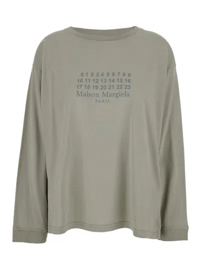 Maison Margiela Grey T-shirt With Crewneck And Long Sleeves And Printed Logo On The Front In Cotton Woman In Gray