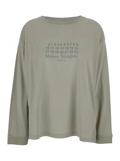 MAISON MARGIELA GREY T-SHIRT WITH CREWNECK AND LONG SLEEVES AND PRINTED LOGO ON THE FRONT IN COTTON WOMAN