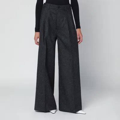 Maison Margiela Grey Wide-leg Wool Trousers In Gray