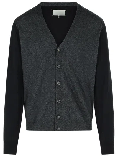 Maison Margiela Grey Wool Cardigan In Black