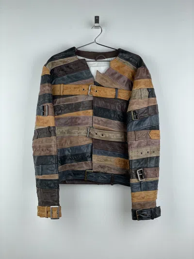 Pre-owned Maison Margiela H&m Artisanal Belt Leather Jacket In Brown