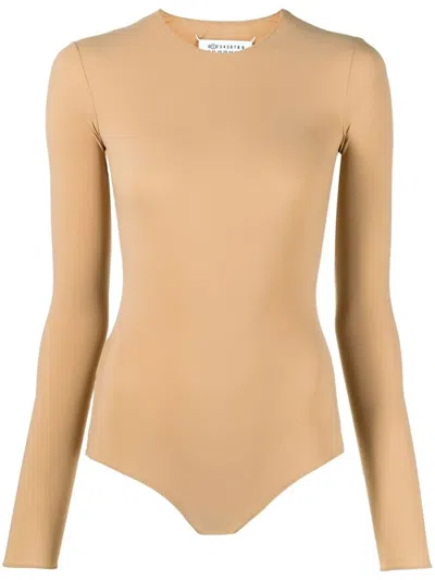 Maison Margiela Half-transparent Long-sleeved Body In Beige