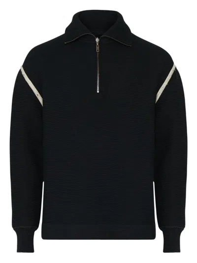 Maison Margiela Elbow Patch Half Zip Wool Pullover In Navy