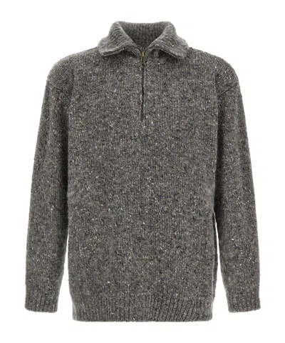 Maison Margiela Speckled Half-zip Sweater In Gray
