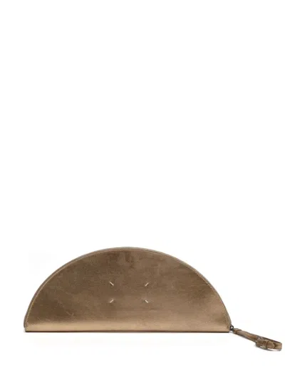 Maison Margiela Large Half Moon Clutch In Metallic Leather In Brown