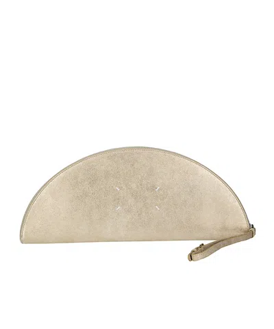 Maison Margiela Halfmoon Stitched Metallic Clutch Bag In Neutral