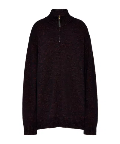 Maison Margiela Half-zip Knit Sweater In Burgundy