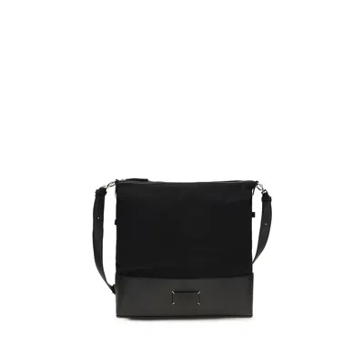 Maison Margiela Hammered Calf Leather Hobo Bag In Black