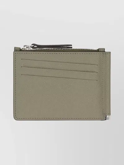 Maison Margiela Hammered Leather Cardholder Four Stitches In Green
