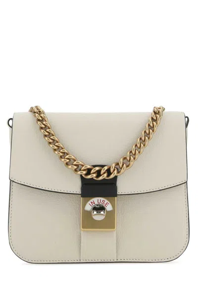 Maison Margiela Two-tone Leather And Cotton New Lock Square Handbag In Multicolor