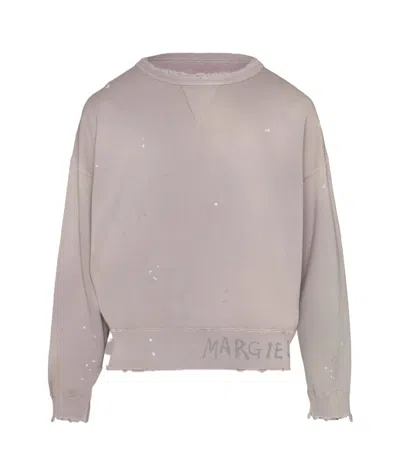 Maison Margiela Handwritten Cotton Sweatshirt In Nude