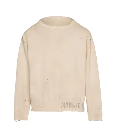 Maison Margiela Handwritten Cotton Sweatshirt In Nude