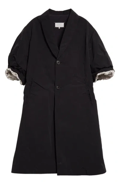 Maison Margiela Hard Hand Puff Sleeve Nylon Coat In Black