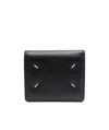 Maison Margiela Black Bifold Wallet With Stitching Detail And Key Ring In Grained Leather Woman Mais In Black