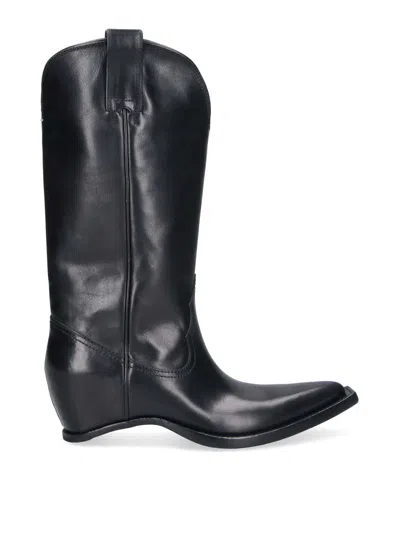 Maison Margiela Black Heel-less Squared Toe Leather Boots