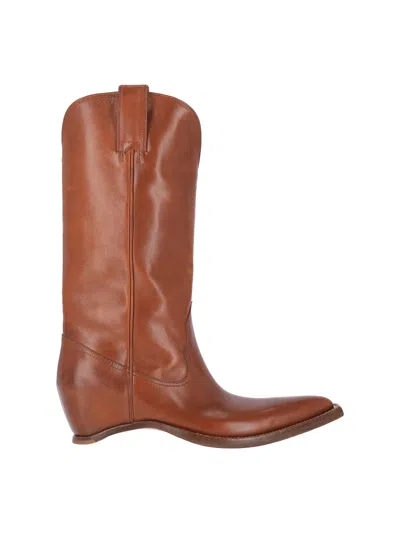 Maison Margiela Heel-less Square Toe Calf Leather Boots In Brown