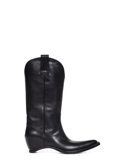 Maison Margiela Heel-less Western Calf Leather Boot In Black