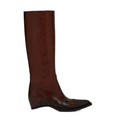 Maison Margiela Western Panelled Knee-high Boots In Brown