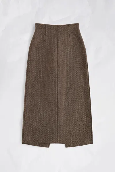 Maison Margiela Herringbone Virgin Wool Midi Skirt Woman Pink Beige In Brown