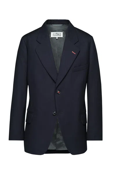 Maison Margiela Herringbone Wool Jacket Man Navy In Blue