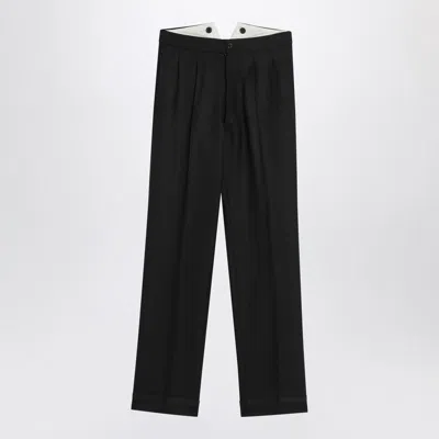 Maison Margiela Herringbone Wool Pleated Trousers In Black
