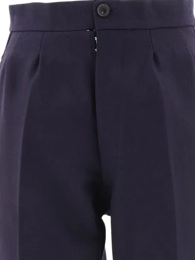 Maison Margiela Herringbone Wool Pleated Trousers In Black