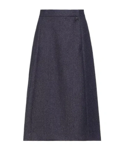 Maison Margiela Herringbone Wool Skirt In Blue