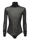 Maison Margiela High-neck Bodysuit With Pleated Sleeve Details And Stretch Fabric In Black