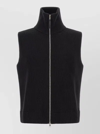 Maison Margiela High Neck Camionneur Zip Knit Vest In Black