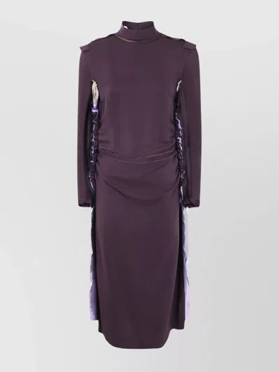 Maison Margiela High Neck Layered Midi Dress With Long Sleeves In Brown