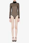 Maison Margiela Sheer Viscose Jersey T-neck Bodysuit In Black