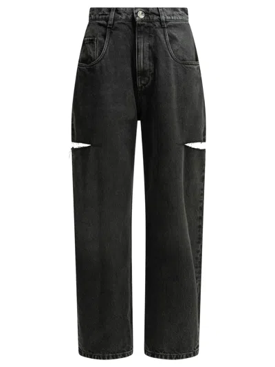 Maison Margiela High Waist Distressed Straight-leg Jeans With Thigh Cutouts In Multi