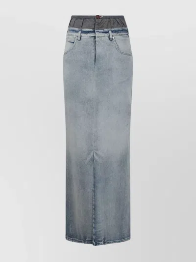 Maison Margiela High Waist Long Skirt With Distressed Hem In Blue
